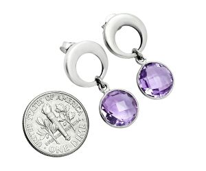 Amethyst Checker Briolette Earrings EXE02692 E-1259, 10x10 mm