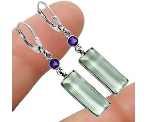 Prasiolite (Green Amethyst) and Amethyst Earrings EXE02805 E-1254, 8x19 mm