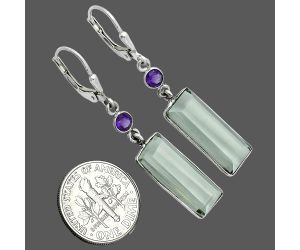 Prasiolite (Green Amethyst) and Amethyst Earrings EXE02805 E-1254, 8x19 mm