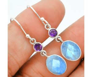 Rainbow Moonstone Checker and Amethyst Earrings EXE02815 E-1023, 8x10 mm