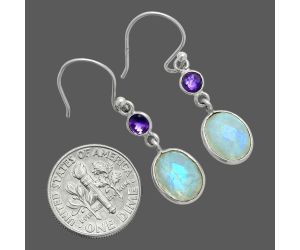 Rainbow Moonstone Checker and Amethyst Earrings EXE02815 E-1023, 8x10 mm