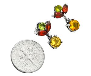 Citrine, Garnet & Peridot Earrings EXE02823 E-1060, 6x6 mm