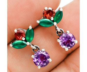 Amethyst, Green Onyx & Garnet Earrings EXE02824 E-1060, 6x6 mm