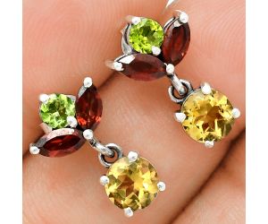 Citrine, Peridot & Garnet Earrings EXE02858 E-1060, 6x6 mm