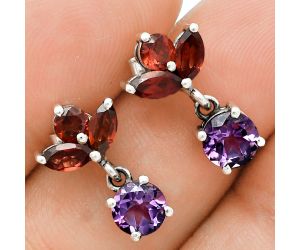 Amethyst and Garnet Earrings EXE02865 E-1060, 6x6 mm