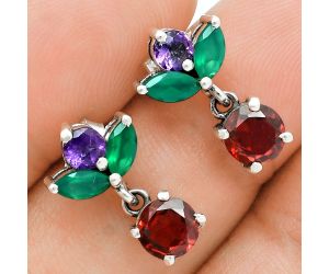 Hessonite Garnet, Amethyst & Green Onyx Earrings EXE02867 E-1060, 6x6 mm