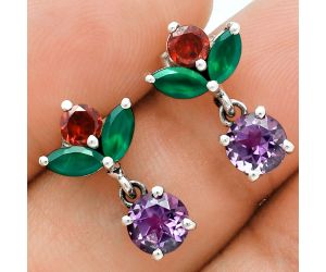 Amethyst, Garnet & Green Onyx Earrings EXE02868 E-1060, 6x6 mm