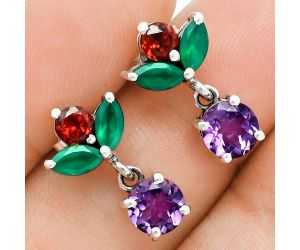 Amethyst, Garnet & Green Onyx Earrings EXE02869 E-1060, 6x6 mm