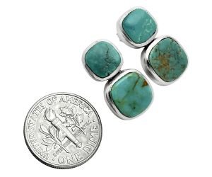 Natural Rare Turquoise Nevada Aztec Mt Earrings EXE02896 E-1252, 10x10 mm