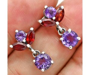 Amethyst and Garnet Earrings EXE02903 E-1249, 6x6 mm