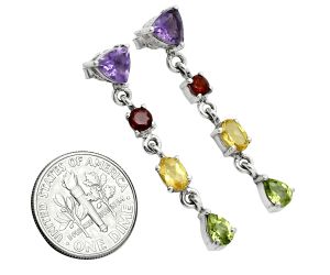 Amethyst, Garnet, Citrine & Peridot Earrings EXE02905 E-1061, 6x6 mm