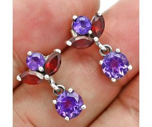 African Amethyst and Garnet Earrings EXE02906 E-1249, 6x6 mm