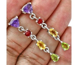 Amethyst, Garnet, Citrine & Peridot Earrings EXE02907 E-1061, 6x6 mm