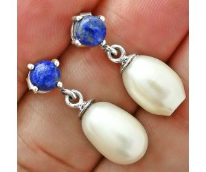 Natural Fresh Water Pearl and Lapis Lazuli Earrings EXE02920 E-1062, 8x12 mm