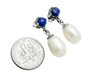 Natural Fresh Water Pearl and Lapis Lazuli Earrings EXE02920 E-1062, 8x12 mm