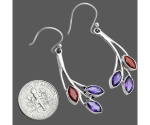 African Amethyst and Garnet Earrings EXE02929 E-1253, 4x8 mm