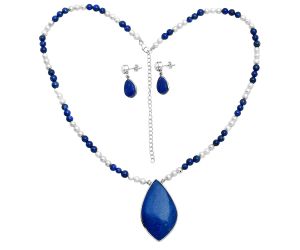 Lapis Lazuli and Pearl Necklace Earrings Set EXG01004 N-1026, 26x44 mm