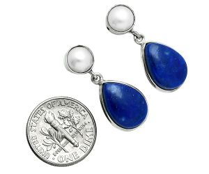 Lapis Lazuli and Pearl Necklace Earrings Set EXG01004 N-1026, 26x44 mm