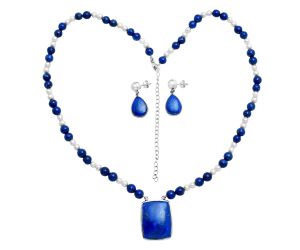 Lapis Lazuli and Pearl Necklace Earrings Set EXG01005 N-1026, 21x28 mm