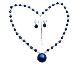 Lapis Lazuli and Pearl Necklace Earrings Set EXG01006 N-1026, 25x25 mm