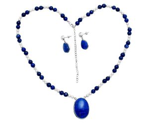 Lapis Lazuli and Pearl Necklace Earrings Set EXG01007 N-1026, 21x29 mm