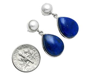 Lapis Lazuli and Pearl Necklace Earrings Set EXG01007 N-1026, 21x29 mm