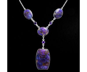 Copper Purple Turquoise and Amethyst Necklace EXN01002 N-1023, 20x30 mm