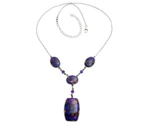 Copper Purple Turquoise and Amethyst Necklace EXN01002 N-1023, 20x30 mm