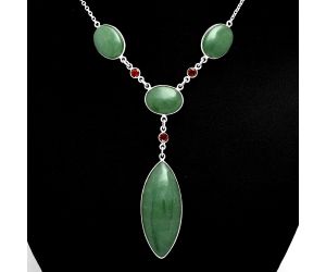 Green Aventurine and Garnet Necklace EXN01003 N-1023, 17x41 mm