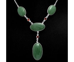 Green Aventurine and Garnet Necklace EXN01004 N-1023, 16x18 mm