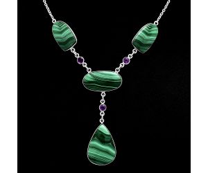 Malachite Eye and Amethyst Necklace EXN01005 N-1023, 18x25 mm