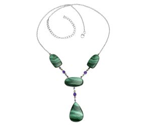 Malachite Eye and Amethyst Necklace EXN01005 N-1023, 18x25 mm