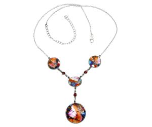 Kingman Orange Dahlia Turquoise and Garnet Necklace EXN01006 N-1023, 23x23 mm