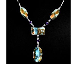 Spiny Oyster Turquoise and Amethyst Necklace EXN01011 N-1023, 14x25 mm