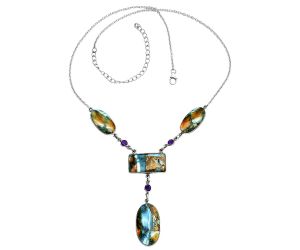 Spiny Oyster Turquoise and Amethyst Necklace EXN01011 N-1023, 14x25 mm