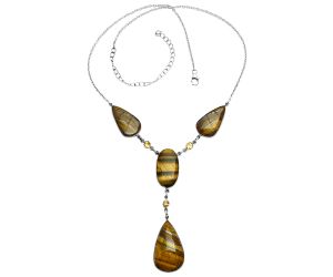 Tiger Eye and Citrine Necklace EXN01016 N-1023, 18x30 mm