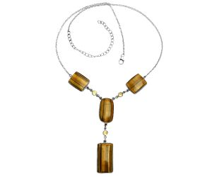 Tiger Eye and Citrine Necklace EXN01017 N-1023, 14x26 mm