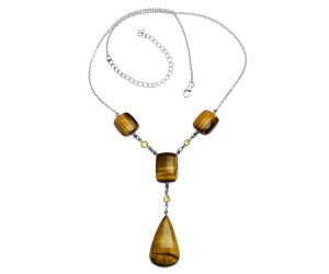 Tiger Eye and Citrine Necklace EXN01018 N-1023, 17x29 mm