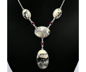 Porcelain Jasper and Garnet Necklace EXN01020 N-1023, 19x31 mm