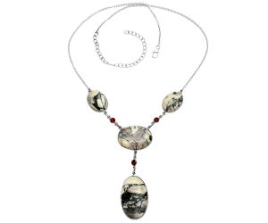 Porcelain Jasper and Garnet Necklace EXN01020 N-1023, 19x31 mm