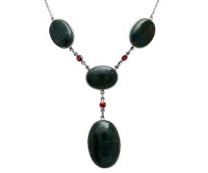 Blood Stone and Garnet Necklace EXN01026 N-1023, 20x30 mm