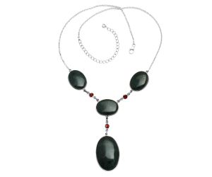 Blood Stone and Garnet Necklace EXN01026 N-1023, 20x30 mm