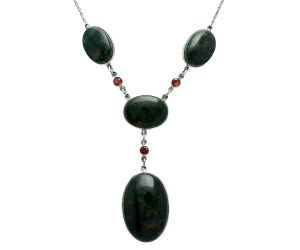 Blood Stone and Garnet Necklace EXN01027 N-1023, 21x31 mm