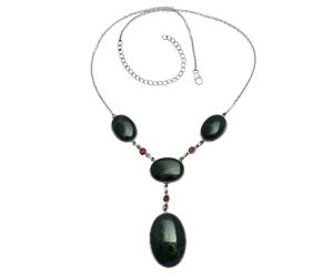 Blood Stone and Garnet Necklace EXN01027 N-1023, 21x31 mm