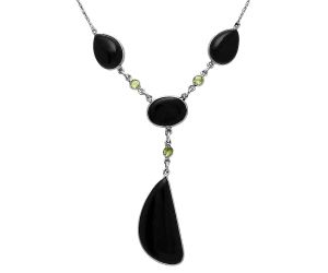 Black Onyx and Peridot Necklace EXN01028 N-1023, 15x34 mm