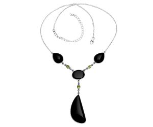 Black Onyx and Peridot Necklace EXN01028 N-1023, 15x34 mm