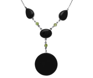 Black Onyx and Peridot Necklace EXN01029 N-1023, 30x30 mm