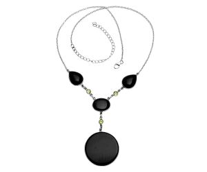 Black Onyx and Peridot Necklace EXN01029 N-1023, 30x30 mm