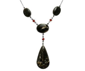 Bat Cave Jasper and Garnet Necklace EXN01031 N-1023, 21x38 mm