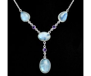 Rainbow Moonstone and Amethyst Necklace EXN01033 N-1023, 12x16 mm